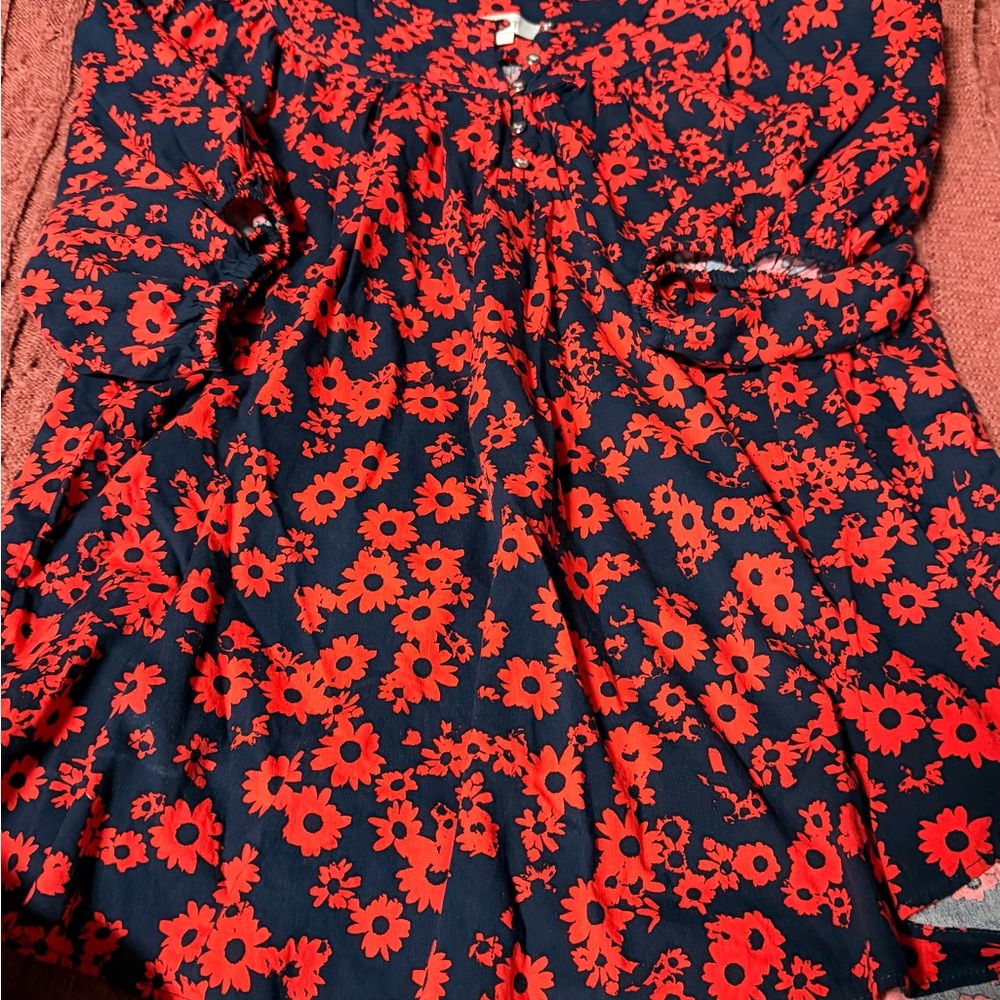 Loft Navy shirt with Red Floral Print